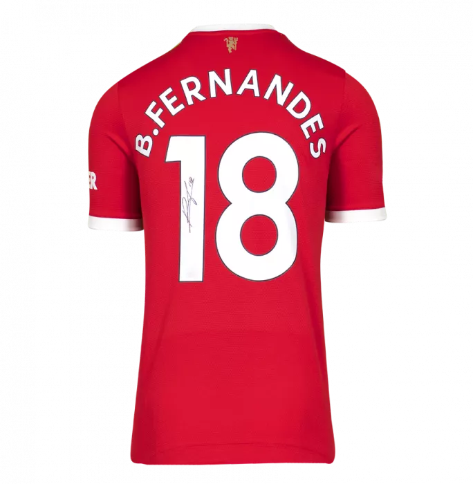 Bruno Fernandes Signed Manchester United 2021-22 Home Shirt With Fan Style Numbers In Hero Frame: Option 1