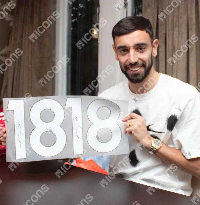 Bruno Fernandes Signed Manchester United 2021-22 Home Shirt With Fan Style Numbers In Classic Frame