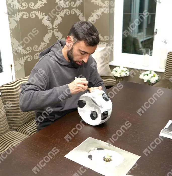 Bruno Fernandes Signed Nike Premier League Pitch Football In Acrylic Case