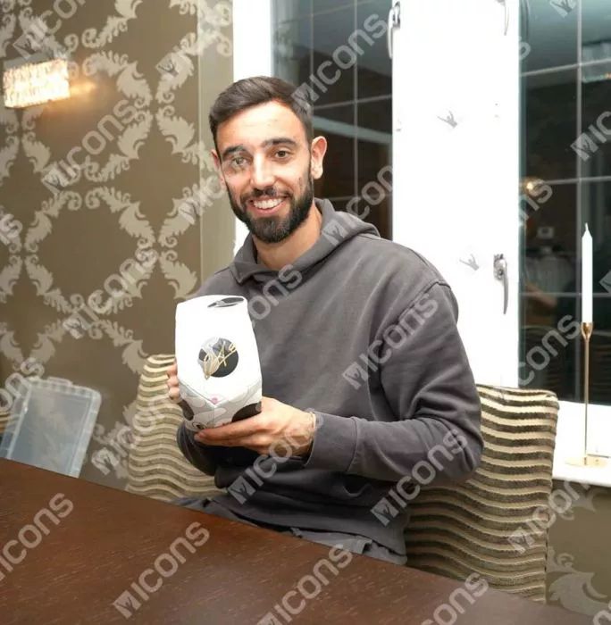 Bruno Fernandes Signed Nike Premier League Pitch Football In Acrylic Case