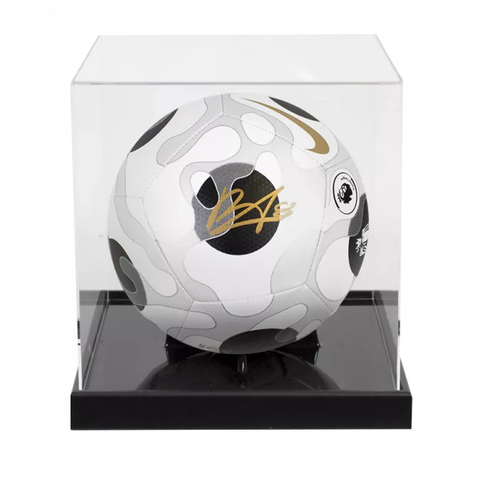 Bruno Fernandes Signed Nike Premier League Pitch Football In Acrylic Case