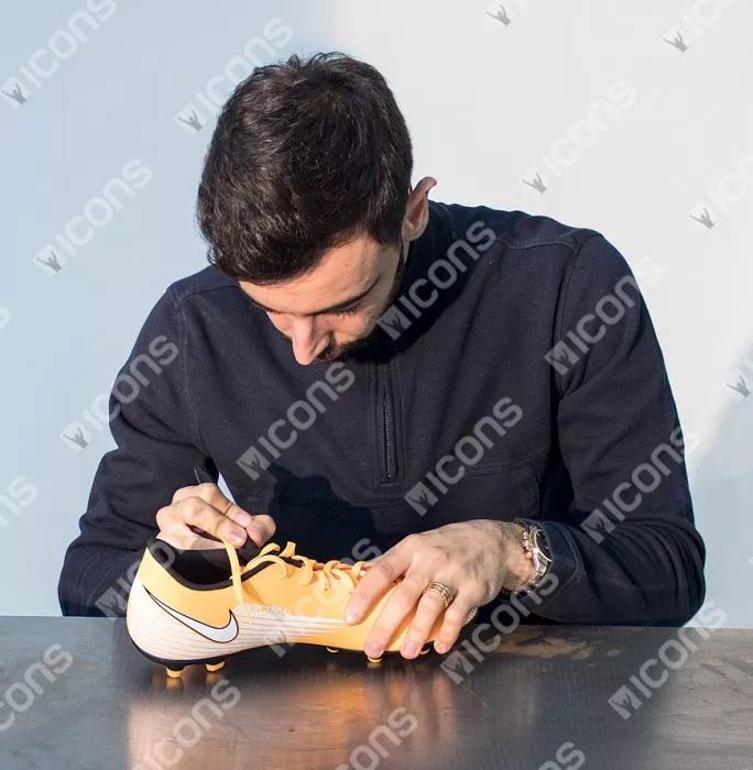 Bruno Fernandes Signed Orange And White Mercurial Vapor Boot In Bubble Frame: Portugal Option