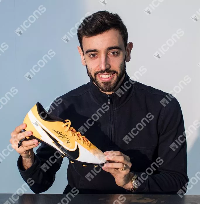 Bruno Fernandes Signed Orange And White Mercurial Vapor Boot In Bubble Frame: Portugal Option