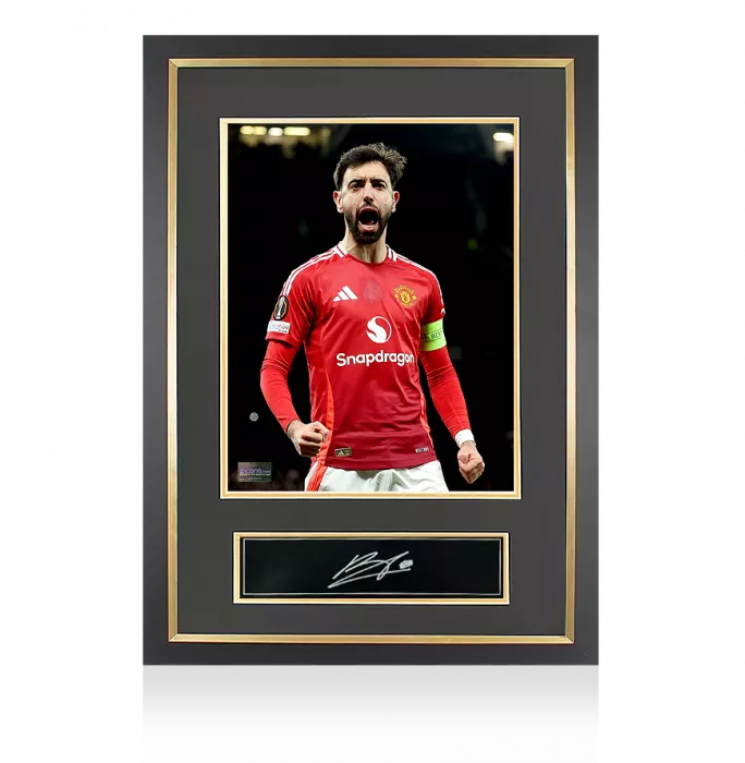 Bruno Fernandes Signed Plaque And Photo Frame: 2025 UEFA Europa League Finalist