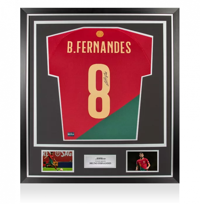 Bruno Fernandes Signed Portugal 2022-23 Home Shirt With Fan Style Numbers In Classic Frame