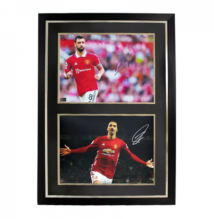 Bruno Fernandes & Zlatan Ibrahimovic Manchester United Signed Photos In Dual Photo Frame