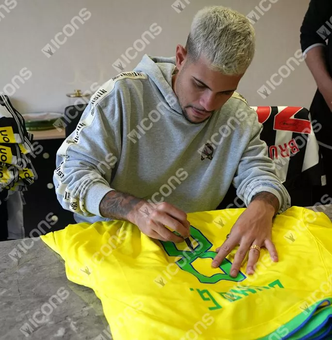 Bruno Guimarães Back Signed Brazil 2022 Home Shirt In Deluxe Packaging