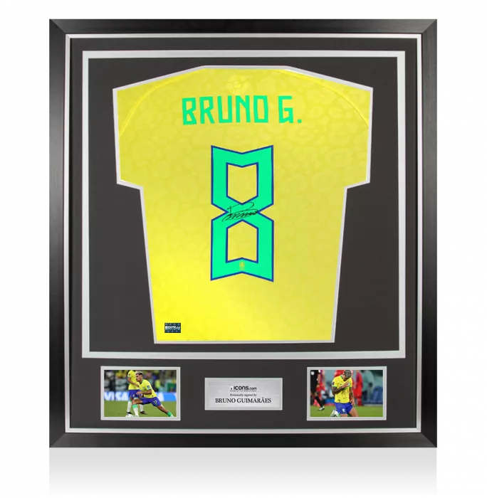 Bruno Guimarães Back Signed Brazil 2022 Home Shirt In Classic Frame