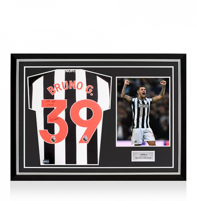 Bruno Guimarães Back Signed Newcastle United 2023-24 Home Shirt - Up The Toon Inscription In Hero Frame: Option 1
