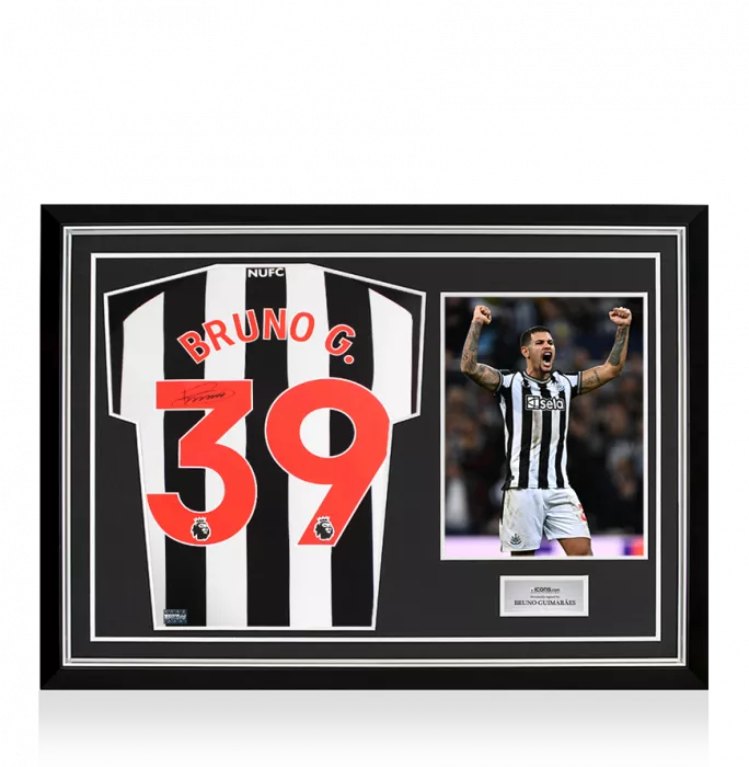 Bruno Guimaraes Back Signed Newcastle United 2023-24 Home Shirt In Hero Frame: Option 1