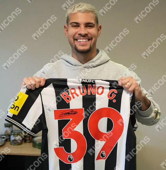 Bruno Guimaraes Back Signed Newcastle United 2023-24 Home Shirt In Classic Frame