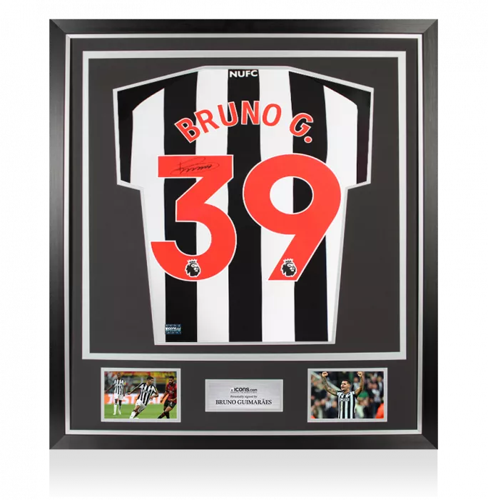 Bruno Guimaraes Back Signed Newcastle United 2023-24 Home Shirt In Classic Frame