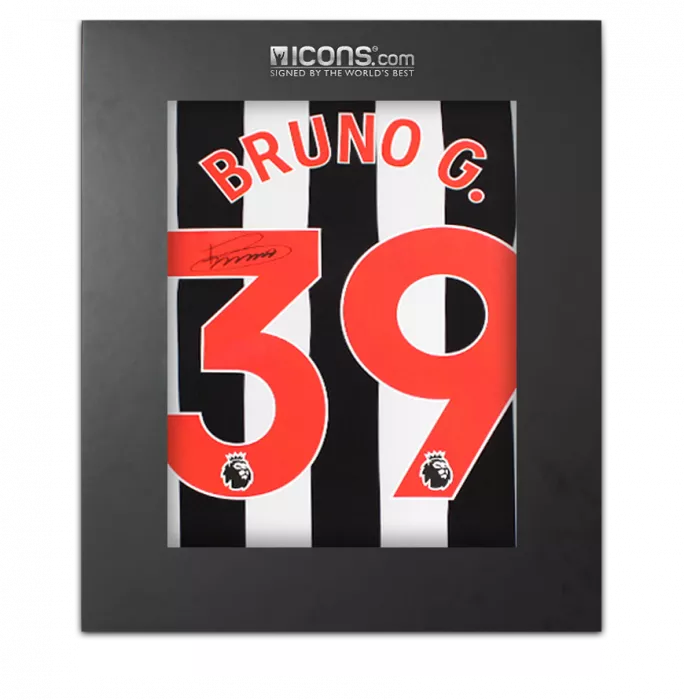 Bruno Guimaraes Back Signed Newcastle United 2023-24 Home Shirt In Deluxe Packaging