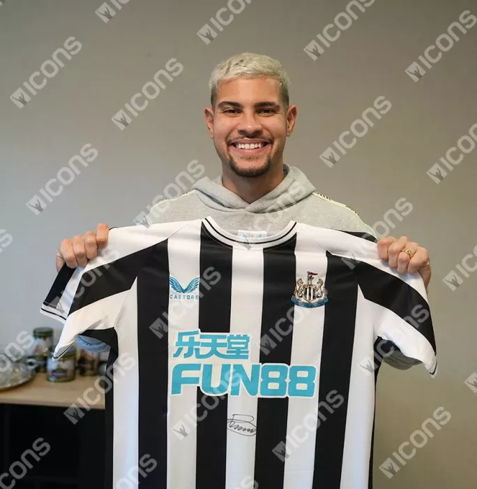 Bruno Guimarães Front Signed Newcastle United 2022-23 Home Shirt In Classic Frame