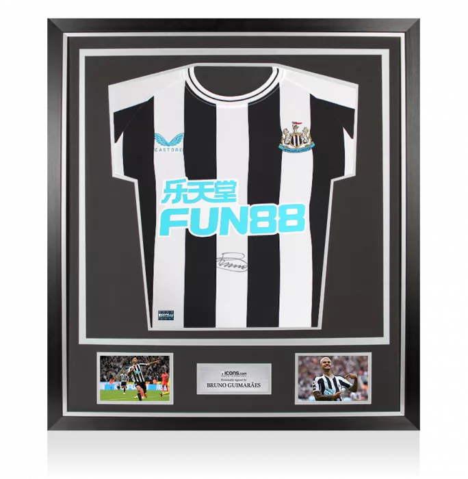 Bruno Guimarães Front Signed Newcastle United 2022-23 Home Shirt In Classic Frame