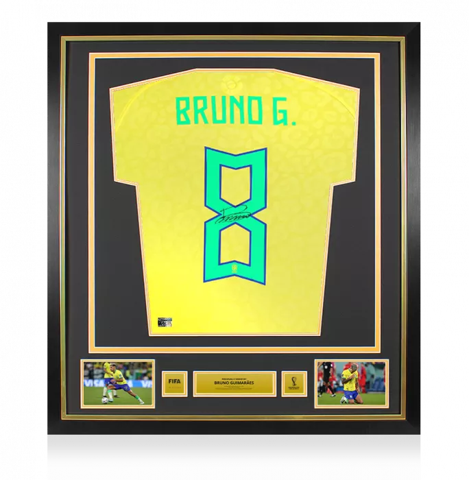 Bruno Guimaraes Official 2022 FIFA World Cup™ Back Signed and Framed Brazil 2022 Home Shirt