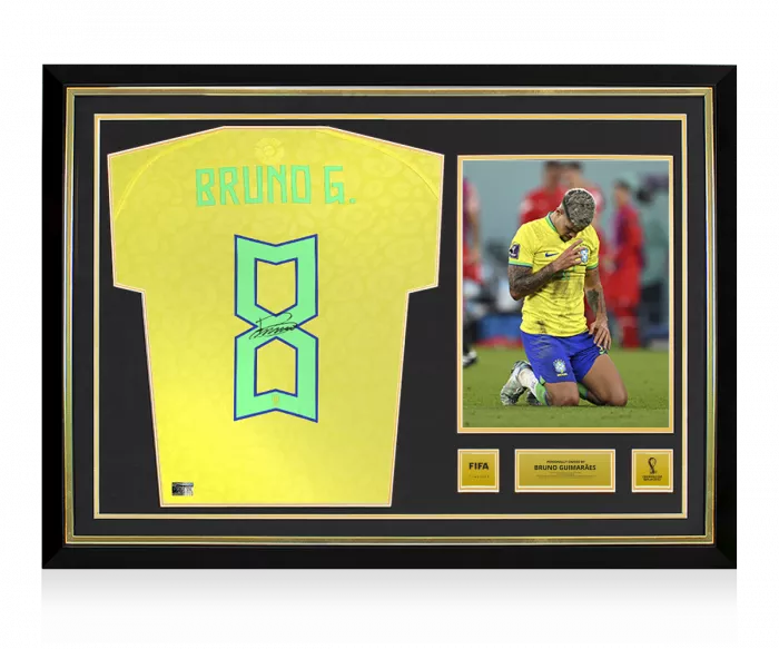 Bruno Guimaraes Official 2022 FIFA World Cup™ Back Signed And Hero Framed Brazil 2022 Home Shirt