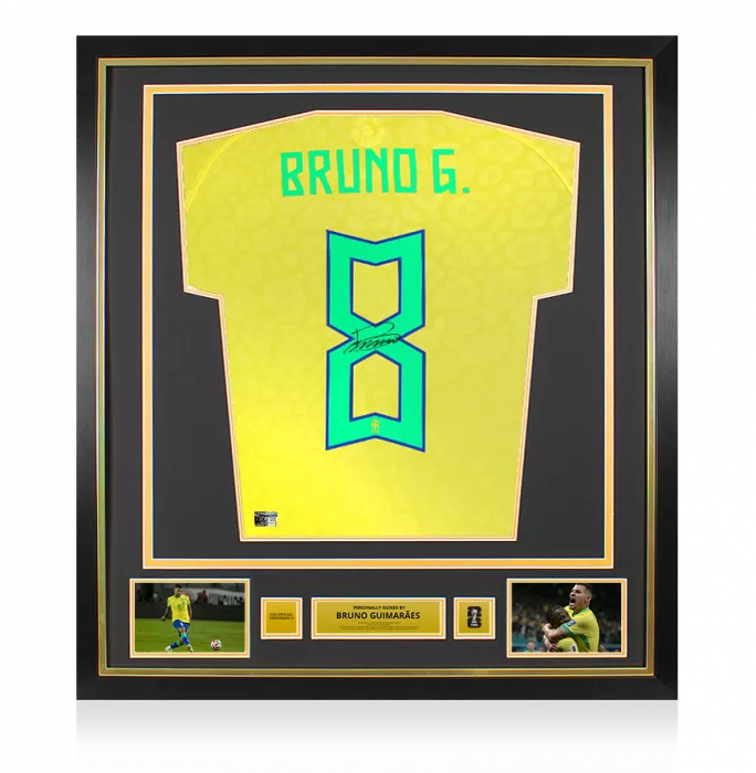 Bruno Guimaraes Official 2026 FIFA World Cup™ Back Signed and Framed Brazil 2022 Home Shirt