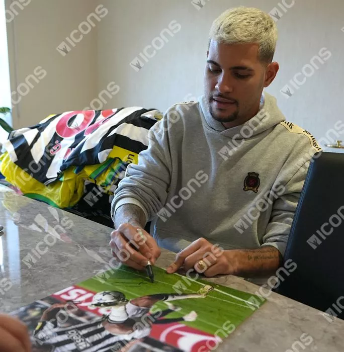 Bruno Guimarães Signed Newcastle United Photo In Black Wooden Frame: UEFA Champions League