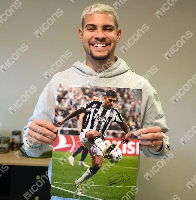Bruno Guimarães Signed Newcastle United Photo In Black Wooden Frame: UEFA Champions League