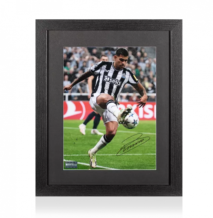 Bruno Guimarães Signed Newcastle United Photo In Black Wooden Frame: UEFA Champions League