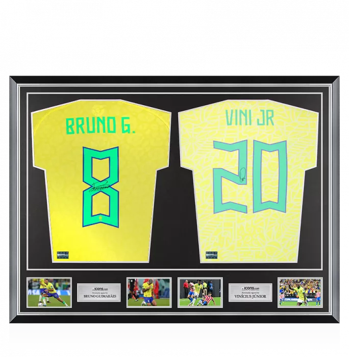 Bruno Guimaraes & Vinicius Jr Signed Brazil Shirts In Classic Dual Frame