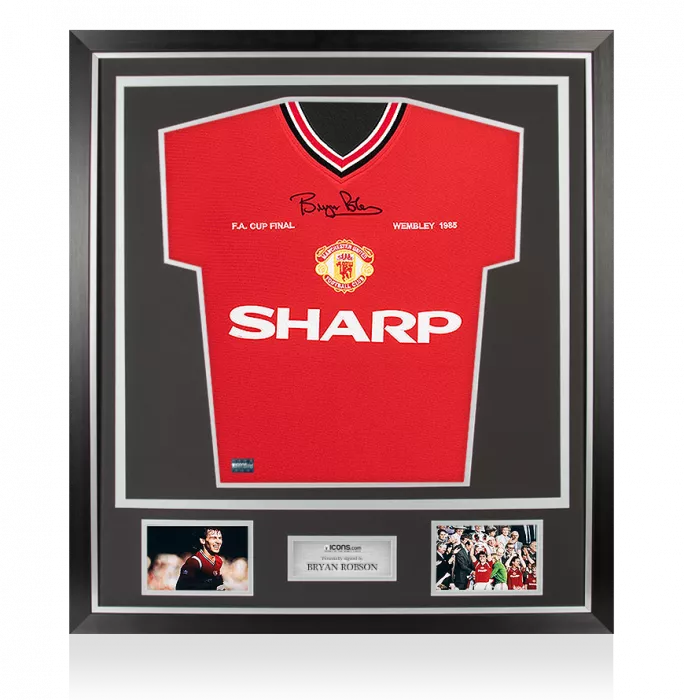 Bryan Robson Front Signed Manchester United Home Shirt In Classic Frame: 1985 FA Cup Final Special Edition