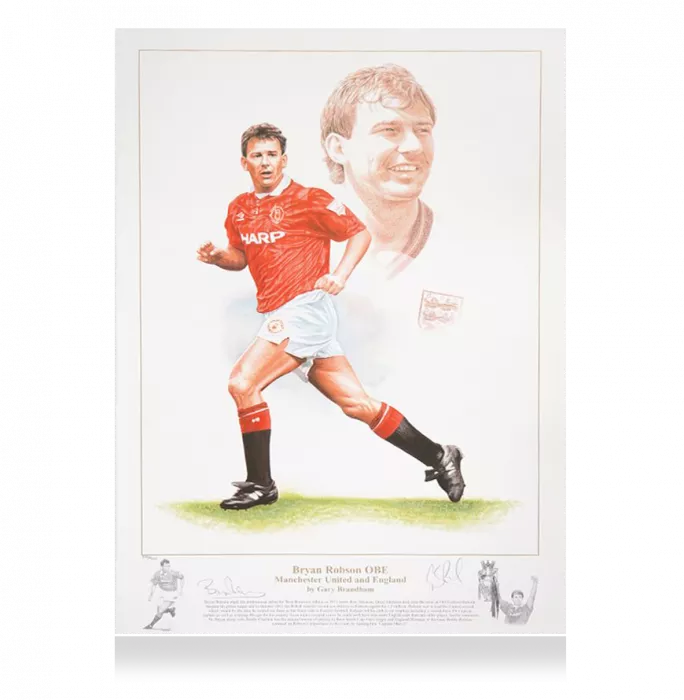 Bryan Robson Signed Artwork: Manchester United & England