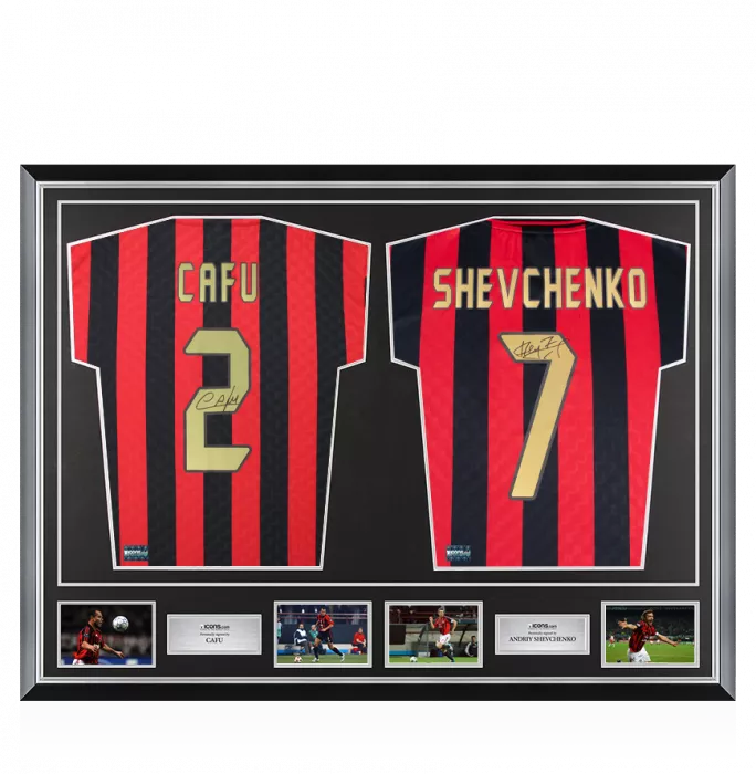 Cafu & Andriy Shevchenko Signed AC Milan Shirts In Classic Dual Frame