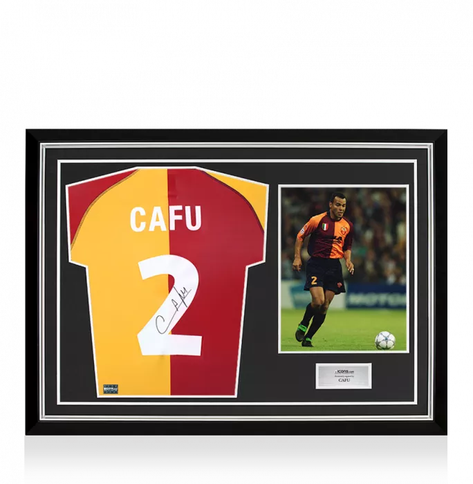 Cafu Back Signed AS Roma 2001-02 Shirt In Hero Frame: Option 1