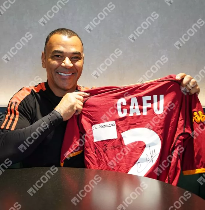 Cafu Back Signed AS Roma 2002-03 Home Shirt - Il Pendolino Inscription In Hero Frame: Option 1