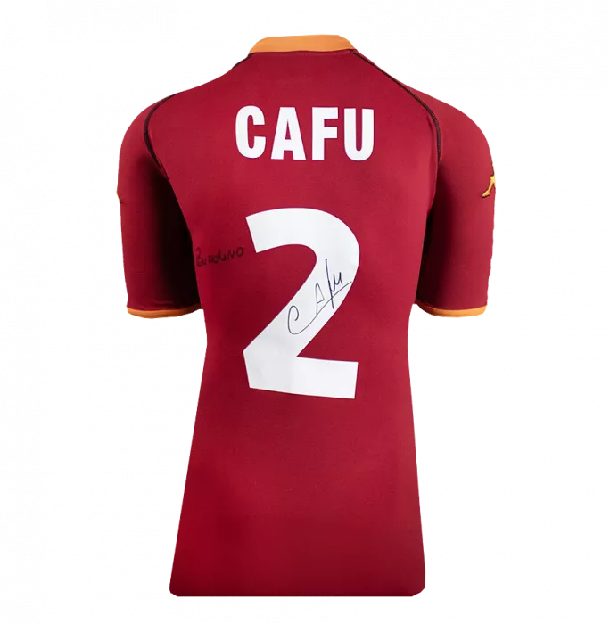 Cafu Back Signed AS Roma 2002-03 Home Shirt - Il Pendolino Inscription In Classic Frame
