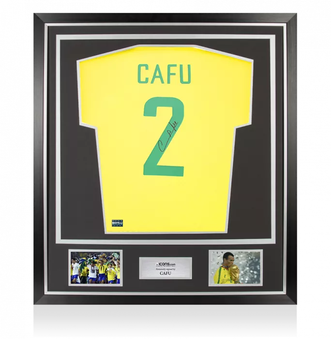 Cafu Back Signed Brazil 1970 Retro Home Shirt In Classic Frame