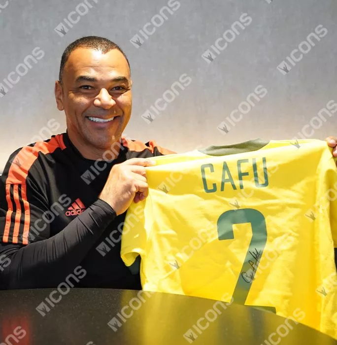 Cafu Back Signed Brazil 1970 Retro Home Shirt In Deluxe Packaging