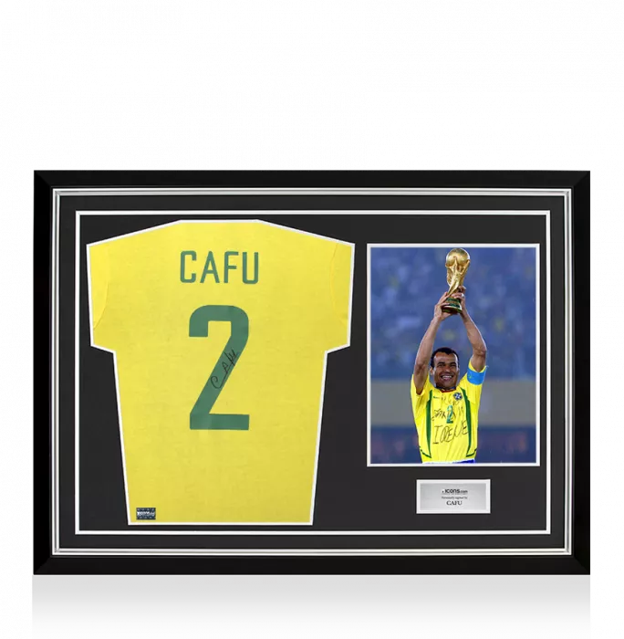Cafu Back Signed Brazil 1970 Retro Home Shirt In Hero Frame: Option 1