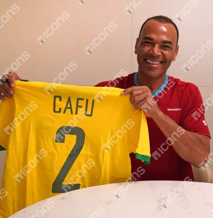 Cafu Back Signed Brazil 1970 T-Shirt In Classic Frame