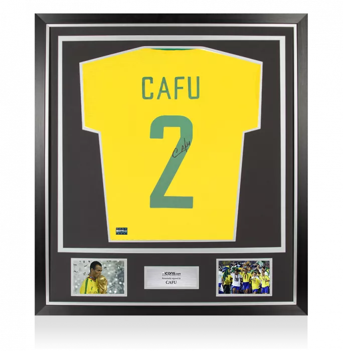 Cafu Back Signed Brazil 1970 T-Shirt In Classic Frame
