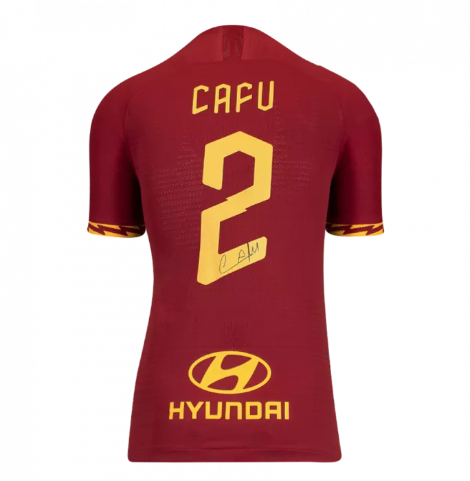 Cafu Back Signed Modern AS Roma Home Shirt In Classic Frame