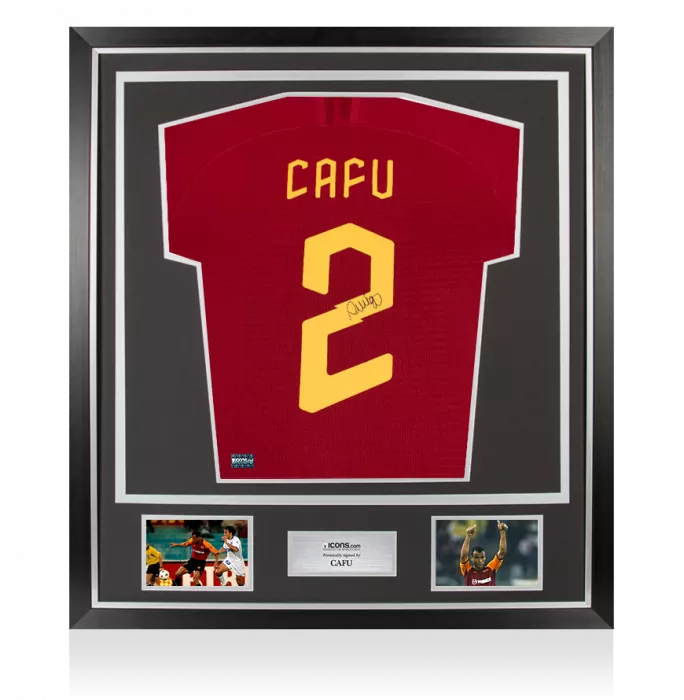 Cafu Back Signed Modern AS Roma Home Shirt In Classic Frame