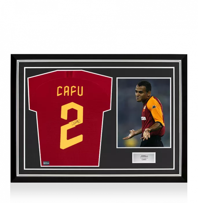 Cafu Back Signed Modern AS Roma Home Shirt In Hero Frame: Option 1