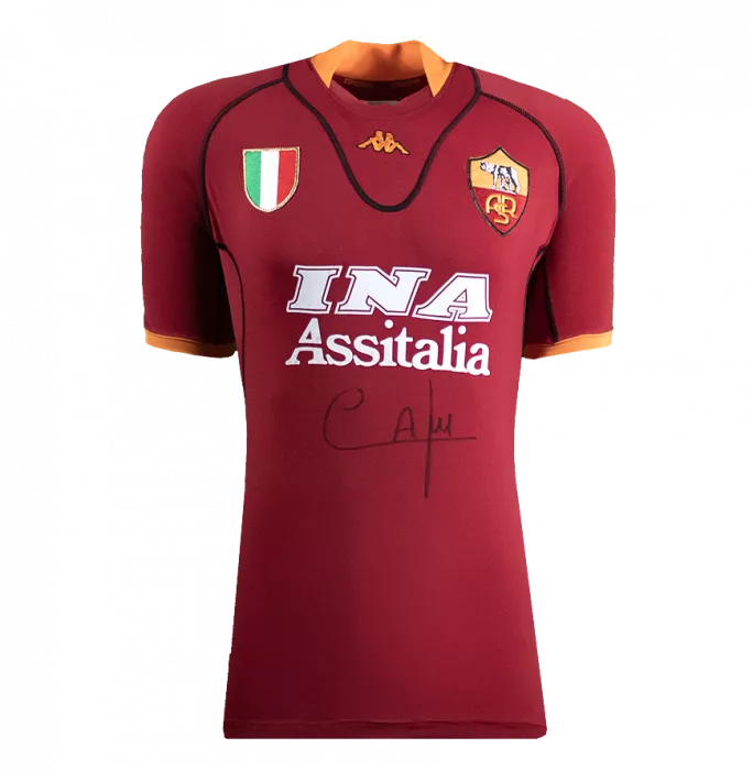 Cafu Front Signed AS Roma 2001-02 Home Shirt In Hero Frame: Option 1