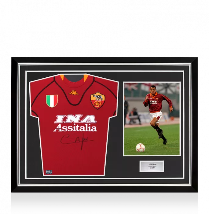 Cafu Front Signed AS Roma 2001-02 Home Shirt In Hero Frame: Option 1