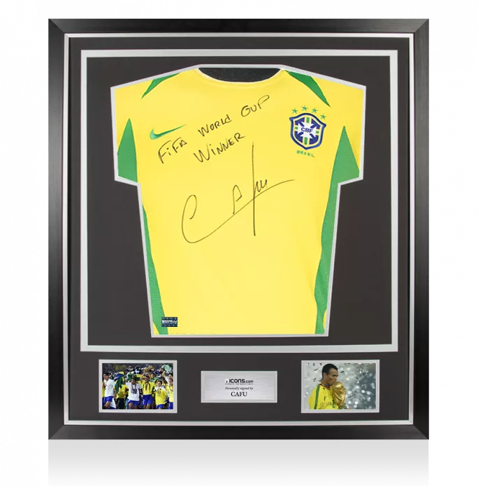 Cafu Front Signed Brazil 2002 Home Shirt - "FIFA World Cup Winner" Inscription In Classic Frame