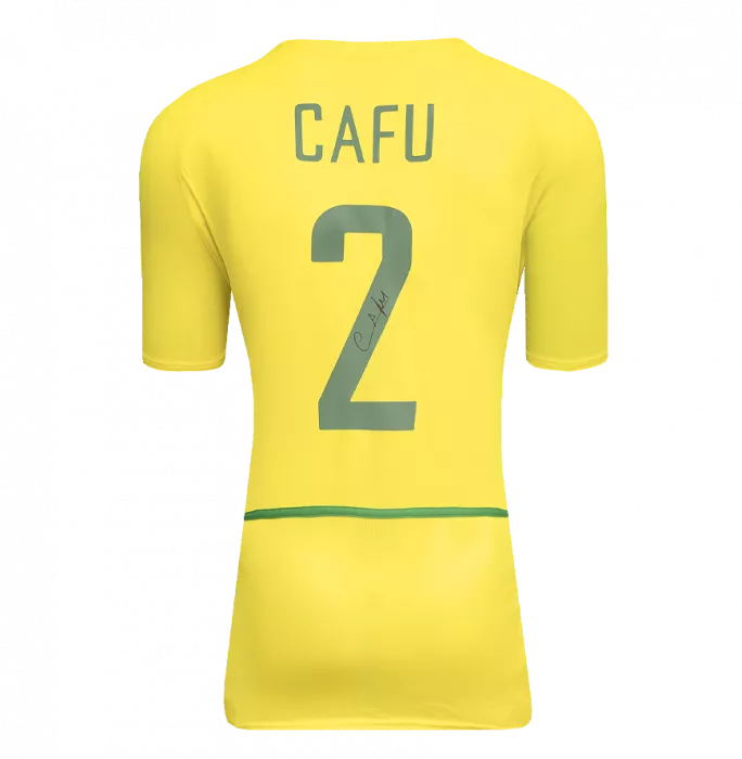 Cafu Official 2002 FIFA World Cup™ Back Signed And Framed Brazil 2002-04 Home Shirt