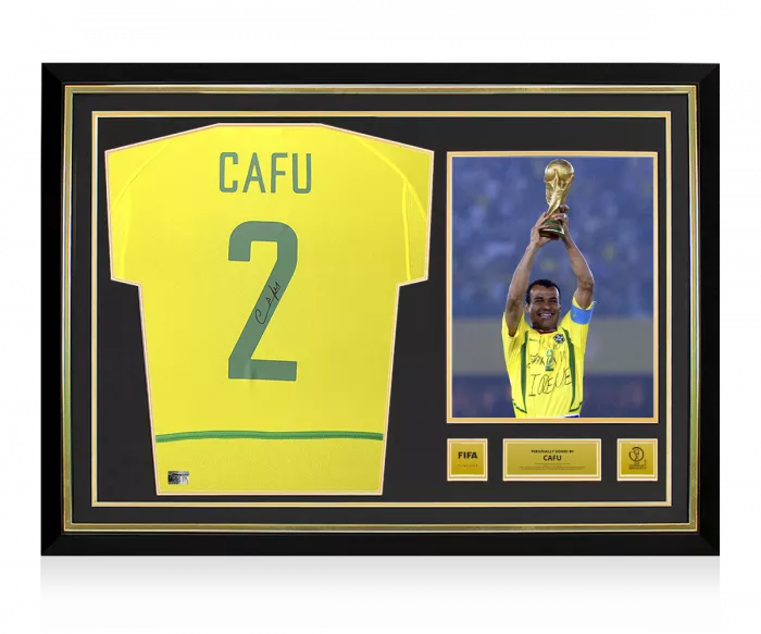 Cafu Official 2002 FIFA World Cup™ Back Signed And Hero Framed Brazil 2002-04 Home Shirt