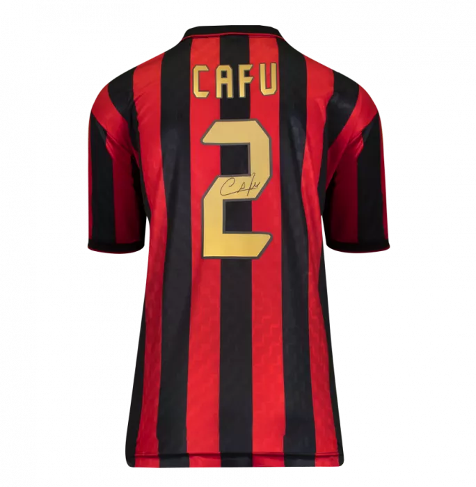 Cafu Official AC Milan Back Signed And Framed Retro Home Shirt With Fan Style Number