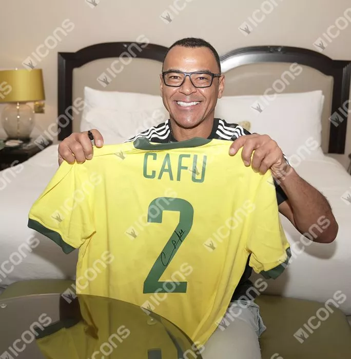 Cafu Official FIFA World Cup™ Back Signed And Framed Retro Brazil 1970 Home Shirt