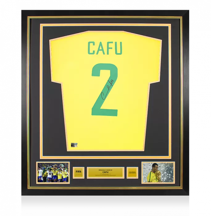 Cafu Official FIFA World Cup™ Back Signed and Framed Retro Brazil 1970 Home Shirt