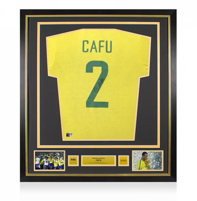 Cafu Official FIFA World Cup™ Back Signed and Framed Brazil Retro Shirt