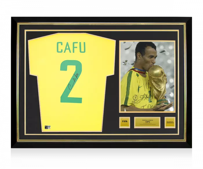 Cafu Official FIFA World Cup™ Back Signed and Hero Framed Retro Brazil 1970 Home Shirt